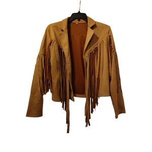 Bohemian Fringe Faux Suede Short Jacket Women Size Large